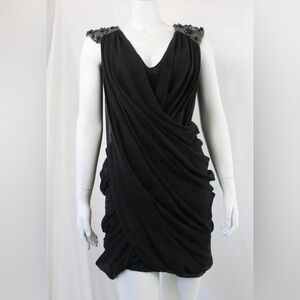 NWT French Connection Goddess Beaded  Little Black Designer Party Dress XS S